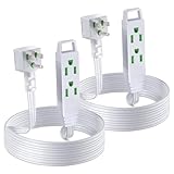 MAXIMM 6 Feet 3 Outlet Extension Cord/Wire, 3 Outlet Electrical Cord, 16AWG Indoor/Outdoor Use, 2 Pack - White - UL Listed
