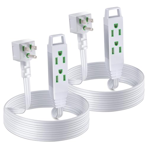 Maximm Extension Cord with Multiple Outlet 6 ft, with Space-Saving Flat Plug Design, White, 16 Gauge, Flat Extension Cord Under Carpet ETL Listed, 2 Pack
