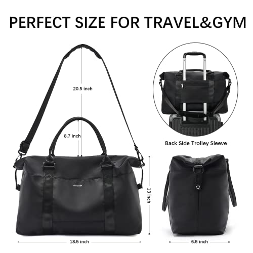 Figestin Duffle Bag For Women Girls Weekender/Overnight Bag Lightweight Carry On Tote Bag Black #TOP4