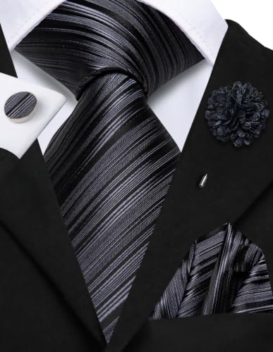 Image of Hi-Tie Zipper Ties for Men Pre-tied Tie Set Lapel Pin Pocket Square and Cufflinks Formal Business Wedding Adjustable Necktie