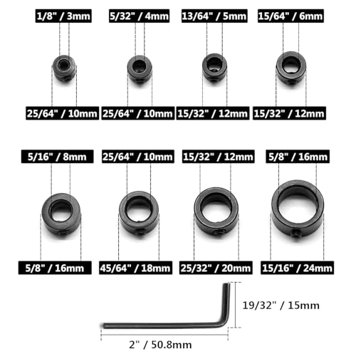 Oblivix Tiefenstopp-Set Universal,Bohrtiefenbegrenzer für präzises, tiefenbegrenztes Bohren, kompatibel mit allen Holzspiralbohrern Ø 3/4/5/6/8/10/12/16 mm, ideal für Holzarbeiten Heimwerker