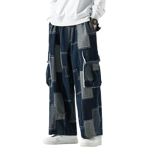 Jeans baggy patchwork jambes larges coupe ample et denim résistant