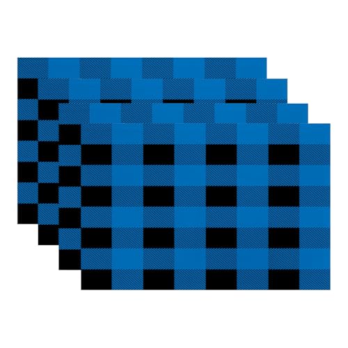 Sets de table bleu marine rectangulaires style carreaux lot de 4 pièces