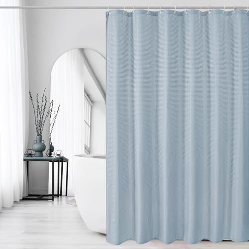 Gibelle Fog Blue Shower Curtain, Waffle Weave Textured Fabric Shower Curtain for Bathroom - Soft Cloth & Hotel Spa Luxury, Water Repellent, Machine Washable, 72X72, Fog Blue
