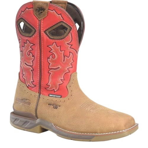 DOUBLE-H Phantom Rider Henly 11” Waterproof Square Composite Toe Roper Boots for Men with Atlantic Real Leather Vamp and Goji Berry Red Leather Shaft, Red - 10.5 2E