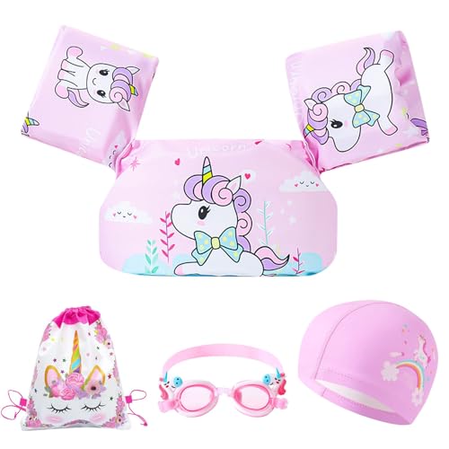 Vilomdur Chaleco Flotante Natación para Niños, Chaleco Flotador de Natación Niños, Manguitos de Natación Infantil con Gafas de Natación y Gorro, Chaleco de Natación para Niños 2-6 Años(14-25kg)