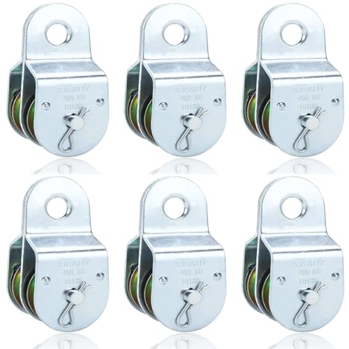 Fixed Double Pulleys, Double Groove Cable Fixed Pulley Block, Double Pulley Block Wheel, Double Pulley Roller, Loading 400 LBS Each, Iron with Zinc Plated (6)