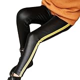 Minetom Kinder Mädchen Lederoptik Leggings Kunstleder Leggings Elastische Kinderhose Stretchhose Thermo Gefüttert Winter Warme Hose C Gelb Verdicken 140