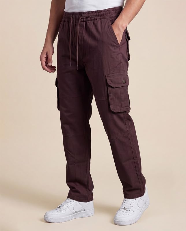 WarriorWorld Men's Cotton Cargo Joggers - Greige | Cotton cargo joggers, elastic waist with drawstring. 6-pocket utility style, tapered ankle fit. Everyday streetwear.-picture-10