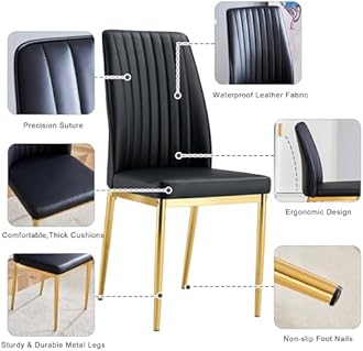 Modern Dining Chair Set of 6,Black Dining Room Chairs with Pu Leather and High Back,Sillas para Comedor Set De 6 for Living Room,Kitchen(BKG-6)