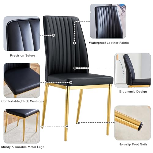 Modern Dining Chair Set of 6,Black Dining Room Chairs with Pu Leather and High Back,Sillas para Comedor Set De 6 for Living Room,Kitchen(BKG-6)