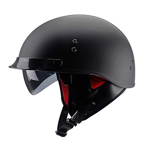 Mangen Casque Moto Vintage Jet Casque de moto demi-coque Visiere Pare Soleil pour Scooter Chopper (Noir Mat)