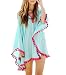 Cfanny Women's Cover-Up Stripes Pompom Trim Chiffon Beachwear