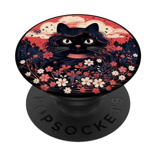 Gato Witchy Kawaii Luna Cristal Negro Pastel Gótico Lindo PopSockets PopGrip Intercambiable