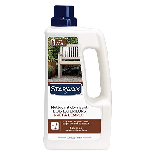 STARWAX Nettoyant Dégrisant pour Bois Extérieurs - 1L - Nettoyer et Supprimer l'Aspect Terne et Gris - Elimine les Poussières et Salissures Incrustées