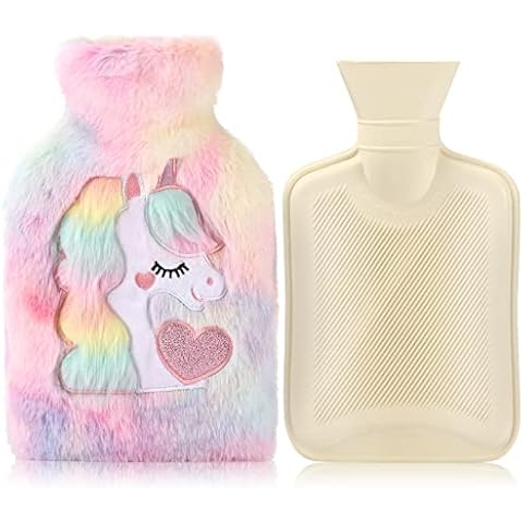Hot Water Bottle with Cover,Removeable & Washable Soft Unicorn Plush Bottle Cover Warm in Winter,Natural Rubber 1 L for Neck,Waist,Back,Legs,Shoulder (Red) Cover