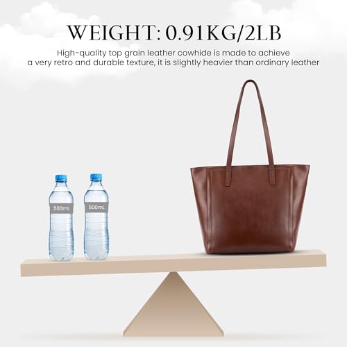 Image of befen Vintage Genuine Leather Work Tote Bag for Women, Tote Bag with Zipper