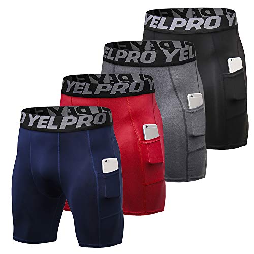 Andoer Calções de compressão masculinos 4 packs roupa interior de treino activo com bolso