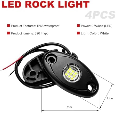 TTLCFP 4 PCS Rock Lights for Trucks, High Brightness Multifunction LED Underglow Neon Light Kit, IP67 Waterproof Rock Lamps Wheel Well Lights for Car Pickup SUV UTV, Car Accessories (White) - 1