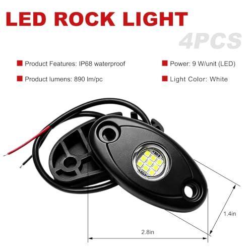 TTLCFP 4 PCS Rock Lights for Trucks, High Brightness Multifunction LED Underglow Neon Light Kit, IP67 Waterproof Rock Lamps Wheel Well Lights for Car Pickup SUV UTV, Car Accessories (White)