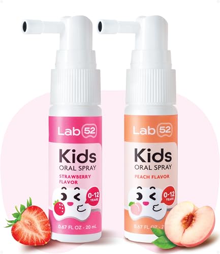 LAB52 Kids Oral Spray Toddler Toothpaste Helper for Daily Oral Care and Fresh Breath Children Approved with Fluoride Free for Newborn to Preschoolers Xylitol (Strawberry & Peach)