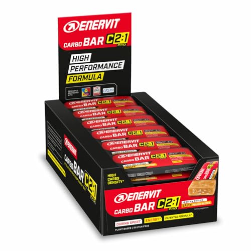 Enervit Carbo Bar C2:1PRO Salty Peanut Butter, Barrita Energética, 30g Carbohidratos, Manteca de Cacahuete, Deportes de Resistencia,+50% Carbohidratos Absorbidos, Sin Gluten, Vegan, 30 Barritas de 45g