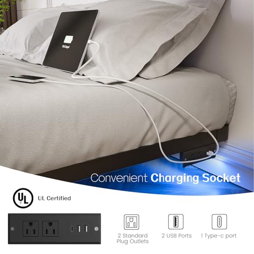 OLEVS Floating Bed Frame Queen King Full Size with Smart LED Lights and Charging Station - Modern Metal Platform Bed, Easy Assembly No Box Spring Needed - Image 4