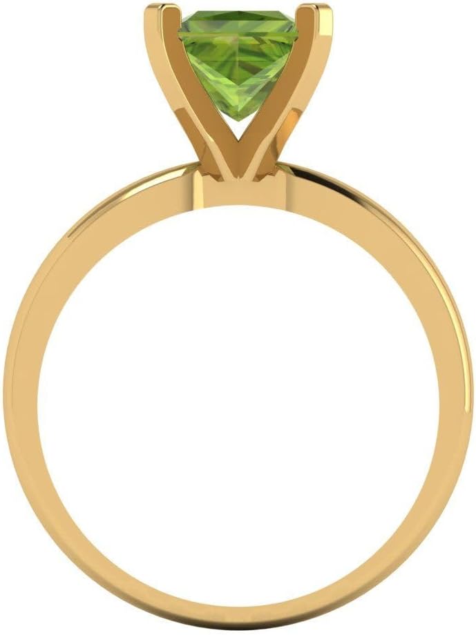 1.6 ct Brilliant Princess Cut Solitaire Green Peridot Classic Bridal Wedding Statement ring 18K Yellow Gold for Women