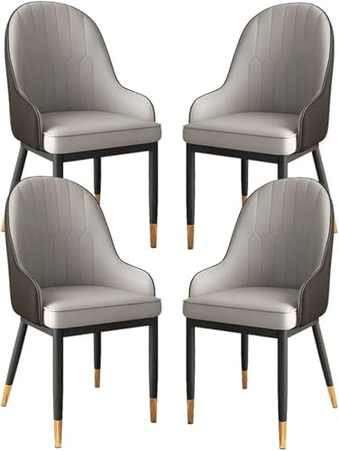 Image of Dream Furnishing - Set of 4 Dinning Chairs Elegant & Luxury Looks Strong Metal Frame Legs for Home Cafe Office Hotel (Black-Silver Grey)
