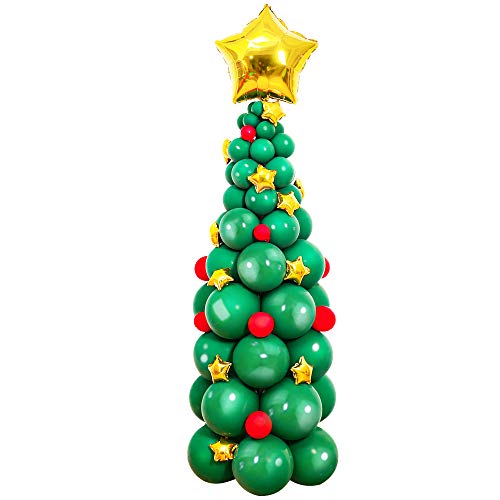 Christmas Balloon Garland Kit, 203 Pcs Green Red Gold leaf stars Confetti Balloons with Santa Claus Christmas Tree Balloon, Equipped with a series of Balloon Tools for Christmas Party Decorations New Year Theme decor