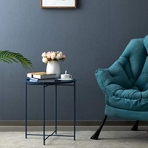 image for HollyHOME Folding Tray Metal Side Table, Sofa Table Small Round End Ta