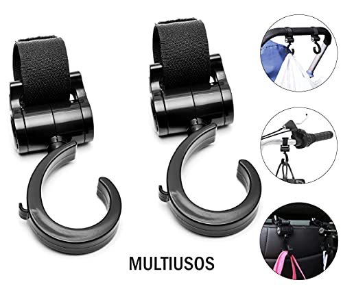 Miniatura 4 de Prolyr Gancho Silla Paseo Carrito Bebé - Pack 2, Colgador Bolsas, Bolsos, Mochilas, Etc., Multiusos, Ajuste Universal E Instalación En Segundos, Rotación 360 Negro .