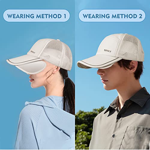 Sun Visor Hats Men, Adjustable Retractable Brim Uv Protection Mesh Breathable Baseball Cap For Beach Golf Running Tennis Beige #TOP1