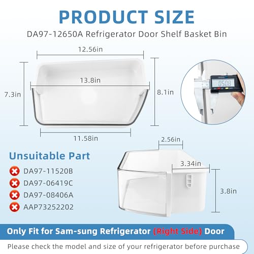 DA97-12650A, DA63-06963A, DA63-07104A (Right Side) Refrigerator Door Shelf Bin Basket Compatible With Sam-sung Refrigerator RF260, RF261, RF263beaesr Door Shelves - By Fetechmate by Fetechmate - Image 2