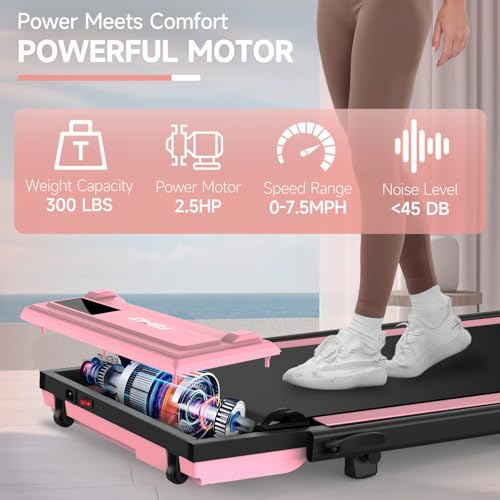 Image of FUNMILY Walking Pad - Foldable Treadmill with Incline, 300 Lb Capacity, Remote Control, LED Touch Screen, 2s Folding, Fuchsia