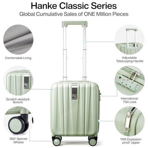 Image of Hanke 14 Inch Underseat Carry On Luggage with Wheels Hard Shell Suitcases Carry On Bag Lightweight Small Mini Suitcase Travel Luggage for Travel（Bamboo Green）