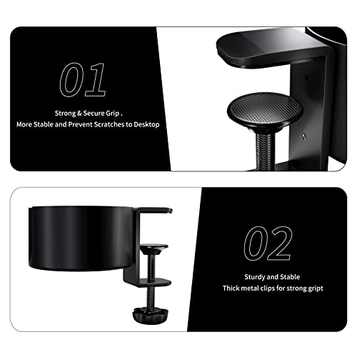 Desk Cup Holder, OOKUU Anti-Spill Cup Holder for Desk or Table, Sturdy and Durable, Easy to Install, Enough to Hold Coffee Mups, Water Bottles, Gaming PC Office Accessories, Black