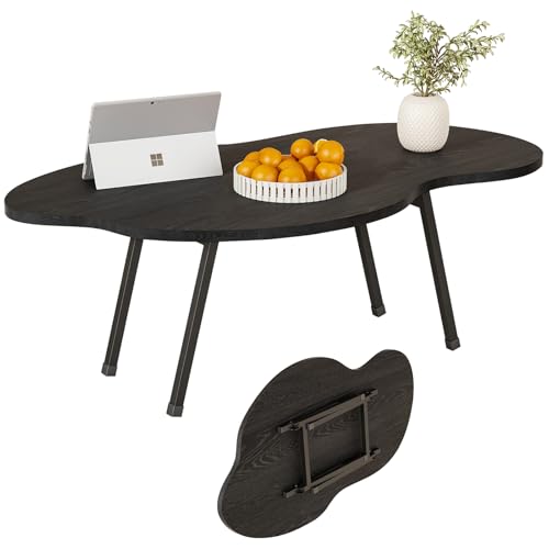 Foldable Coffee Table Mid Century Modern Coffee Table Living Room Tables Cloud Shape Irregular Center Table Portable Folding Table for Small Spaces Living Room Bedroom Entryway Easy Assembly Black