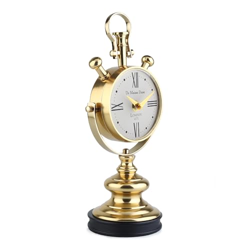 Image of Decor de Maison Brings Handcrafted Aristotime Table Clock for KidsRoom, Living Room, Bedroom, Study Table|Classic Non-Ticking Tabletop Battery Operated Analog Desk Clock (Gold)