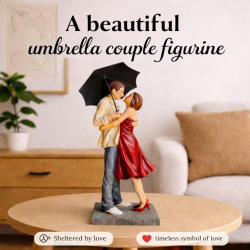 Image of ARMONIA Romantic Umbrella Couple Figurine Showpiece for Home Decor| Polystone Love Statue |Elegant Sculpture for Anniversary,Valentine's Day,Wedding & Gift Items