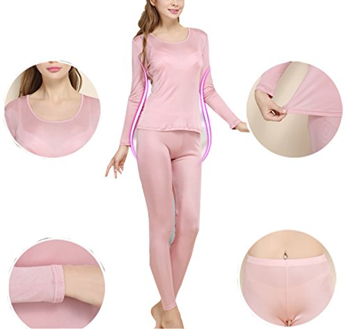 Grenasasilk Womens Silk Long Underwear Mulberry Silk Long Johns Silk Thermal Underwear Sets Cold Weather Base Layer (L, Rubber Red)