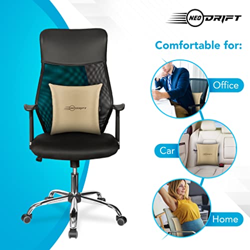 Image of Neodrift - Back Support for Lumbar Support Memory Foam Orthopedic Backrest Cushion for Lower Back Pain Relief for Car Seat, Office Chair, Home Sofa (Square Pillow, Beige)