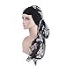 Produktbild Boomly Damen Mädchen Blumen Turban Chiffon Stirnband Kopfbedeckungen Strecken Wrap Kappe Retro Kopftuch Turban Kappe Für Krebs, Chemo, Haarausfall, Schlaf (Schwarz + Weiß)