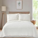 Colcha Boutí Cama 90 (180x260) Termosellada Ligera y Transpirable – Cubrecama Acolchado de Microfibra Suave y Transpirable para Verano y Entretiempo – 1 Funda Almohada (50x70) (Verona Blanco Roto)