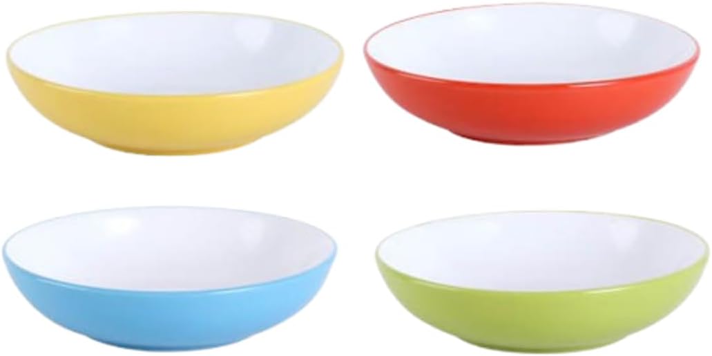 Ceramic Dinner Bowls, 4 Pieces - Multicolor Stripe (Red)