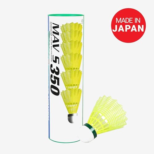 Image of Mavis 350 Green Cap Nylon Shuttlecocks (Yellow) Pack of 6