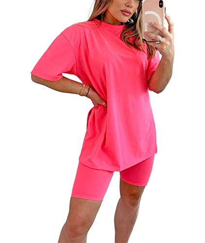 Hamishkane® Womens Loungewear, Side Slit T Shirt, Elasticated Cycling Shorts Women, Short Sleeve Oversized Tshirt Top, Plain Track Suits for Women UK, 2 Pcs Gym Set, Womens Summer Co Ord Sets