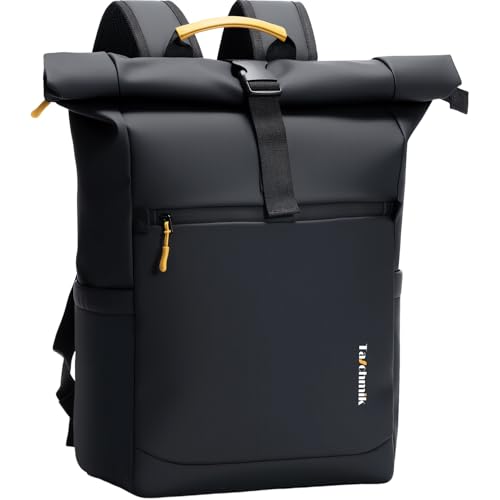 Taschmik rolltop Rucksack wasserdicht Herren Damen wasserdichter Rollrucksack Laptop Rucksack 17 Zoll, Schwarz