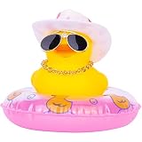 MuMyer Duck Car Dashboard Decorations Rubber Duck Car Ornaments Accessories with Mini Swim Ring Sun Hat Necklace and Sunglasses