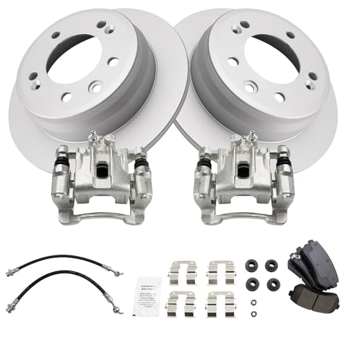 Image of TRQ Rear Brake Pad and Rotor Set Ceramic Coated Rotors Calipers Compatible with 2010-2015 Hyundai Tucson 2011-2016 Kia Sportage